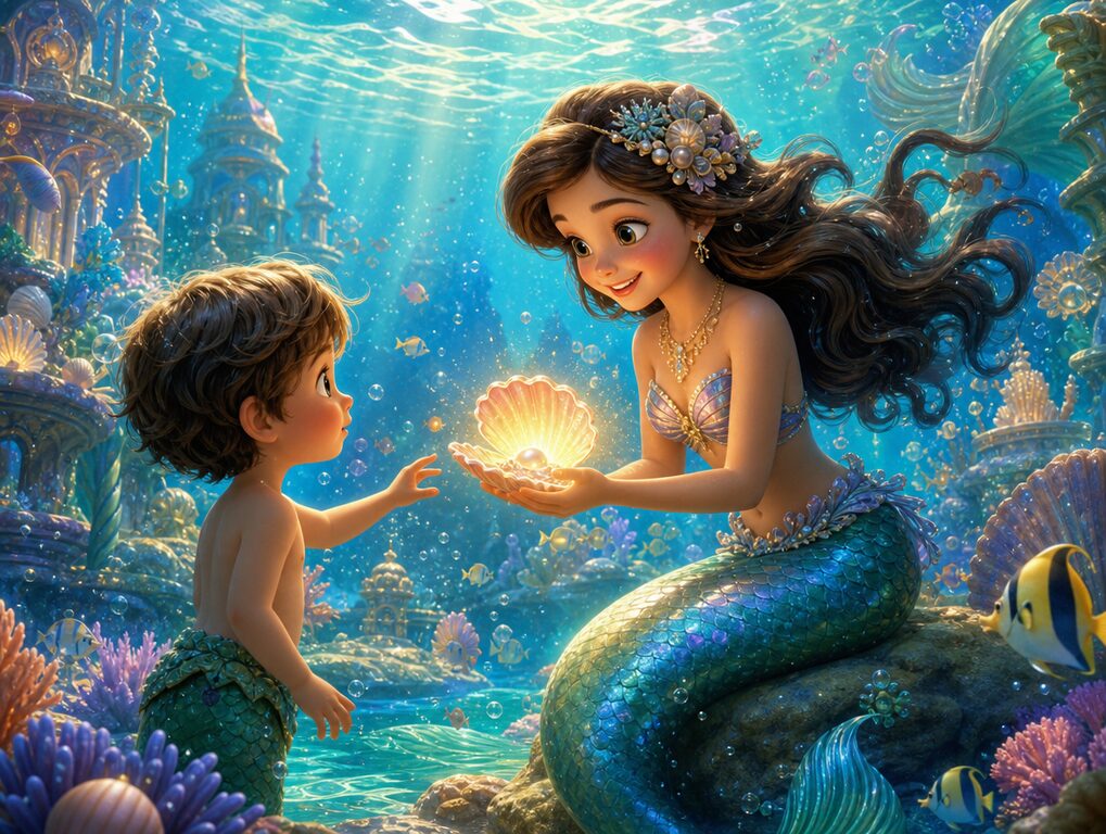 Ilustração da história A Sereia e a Concha Mágica